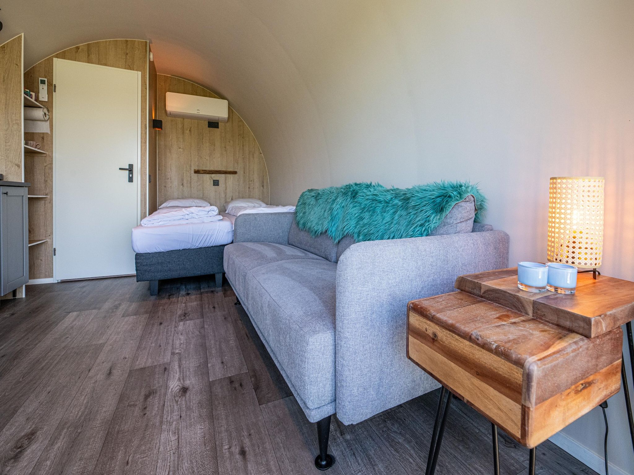 De woonkamer van Natuurlodge Tureluur 2p in Drenthe