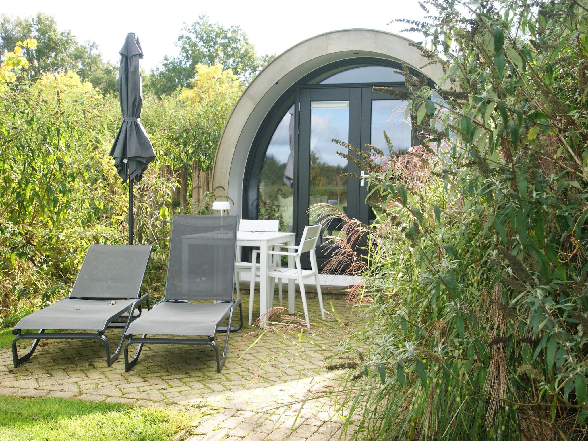 De buitenkant van Wellness lodge Wulp 2p in Drenthe