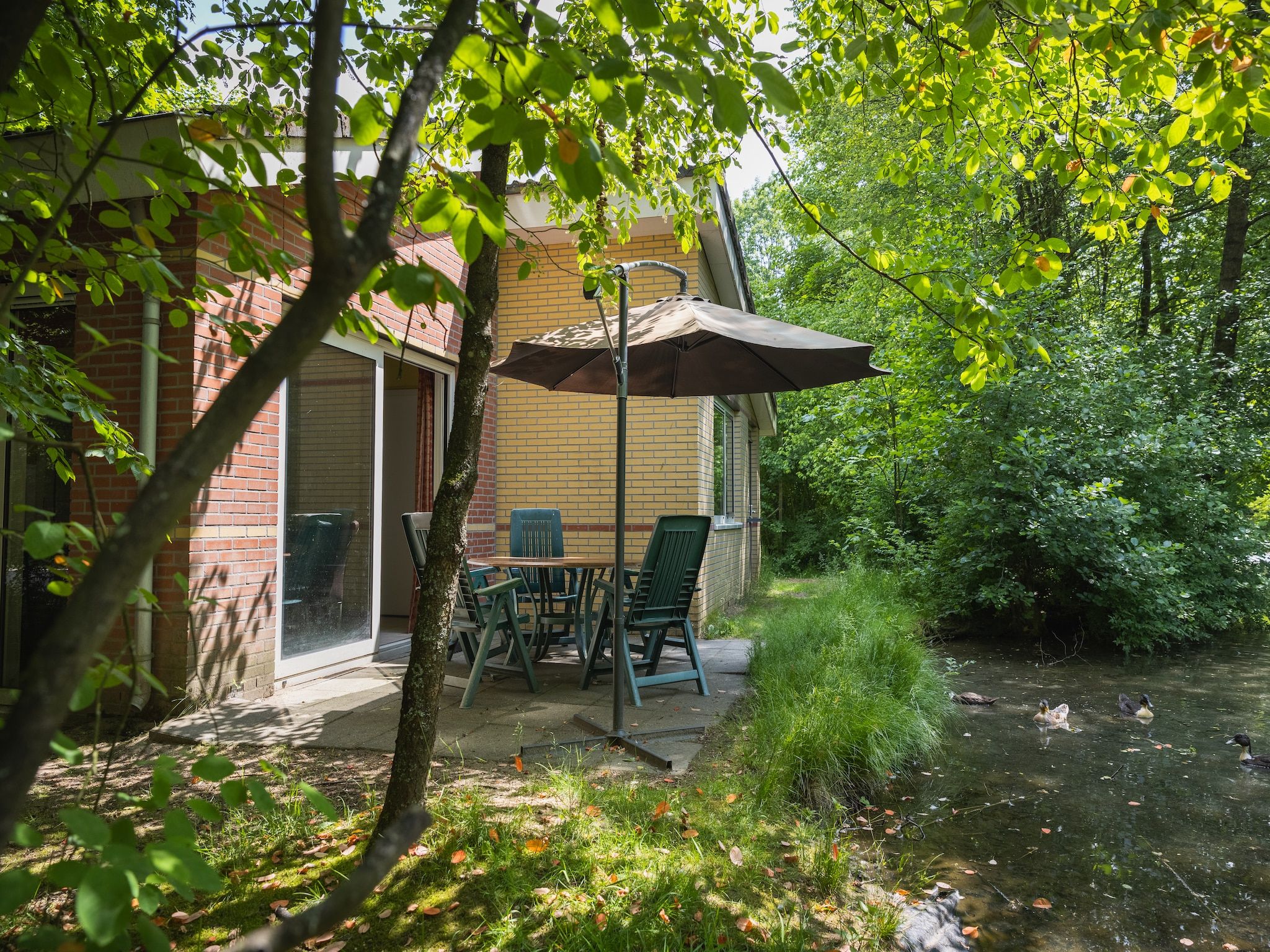 Het terras van Vakantiepark de Berkenhorst 12 in Kootwijk
