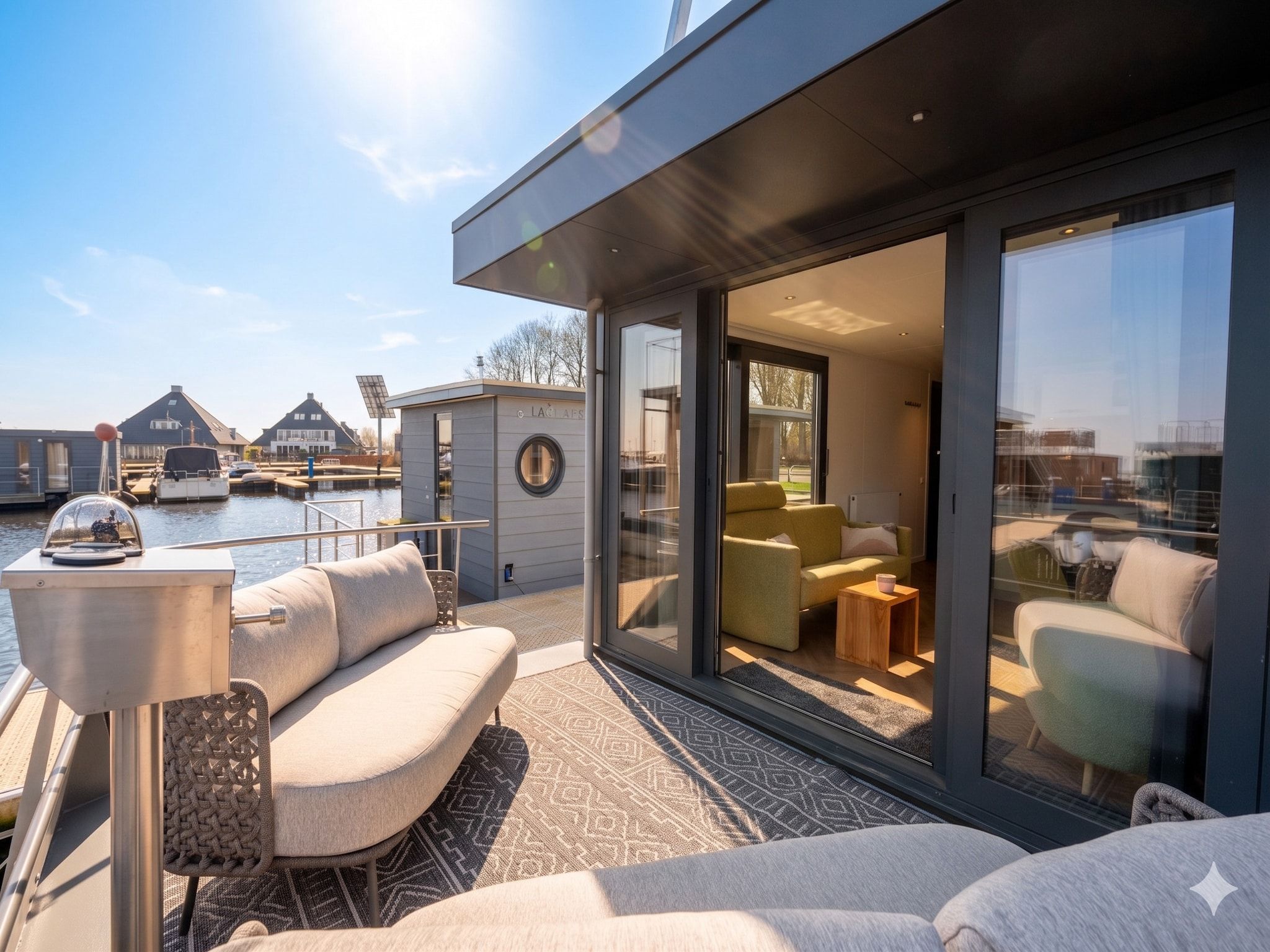 Het terras van Houseboat - Paviljoenwei 4  Sneek Offingawier 'Boatique Sneek' in Offingawier