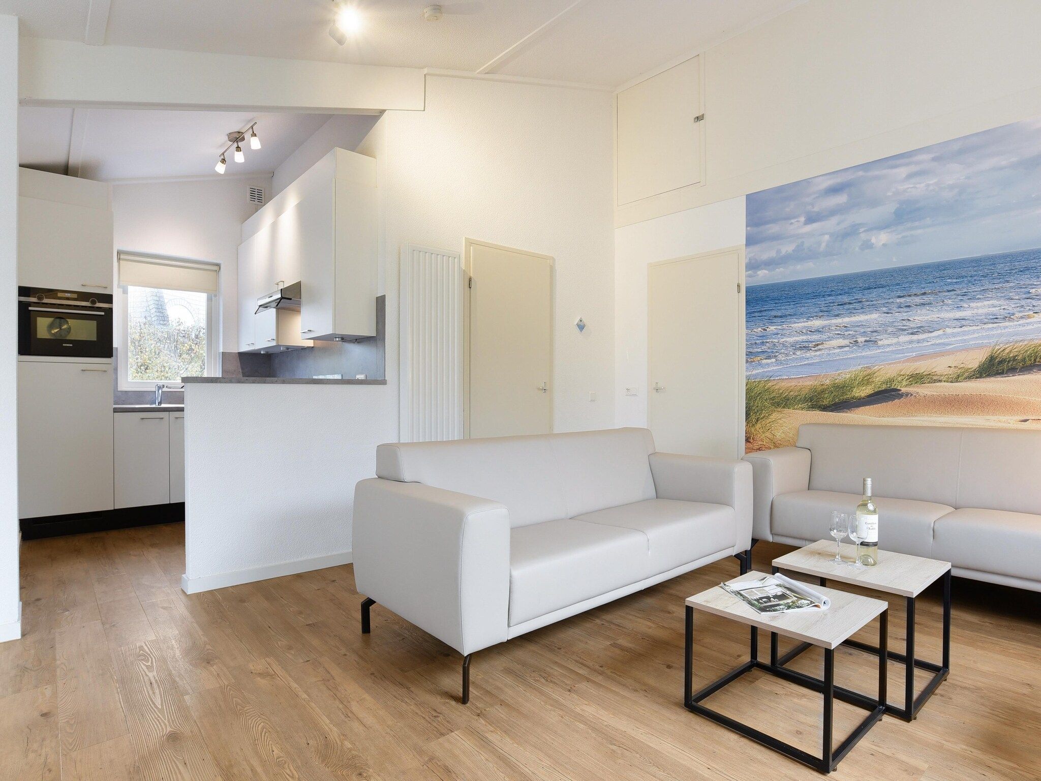 De woonkamer van Parc Port Greve 11 in Brouwershaven