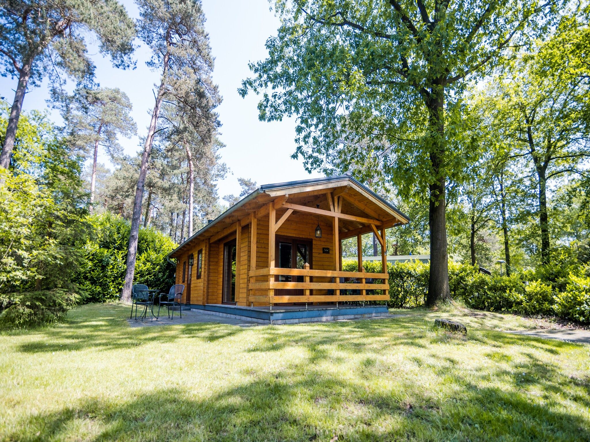 Het uitzicht vanaf 2-persoons wellness lodge in Markelo