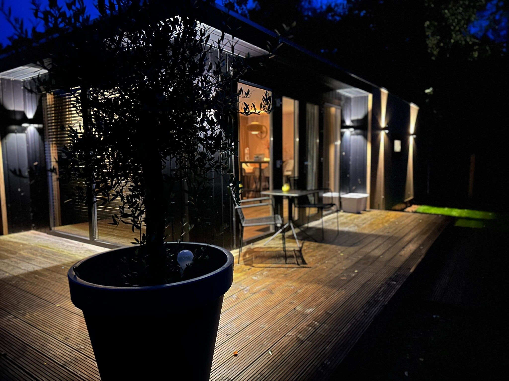 De buitenkant van Chalet de Blauwe regen in Balkbrug