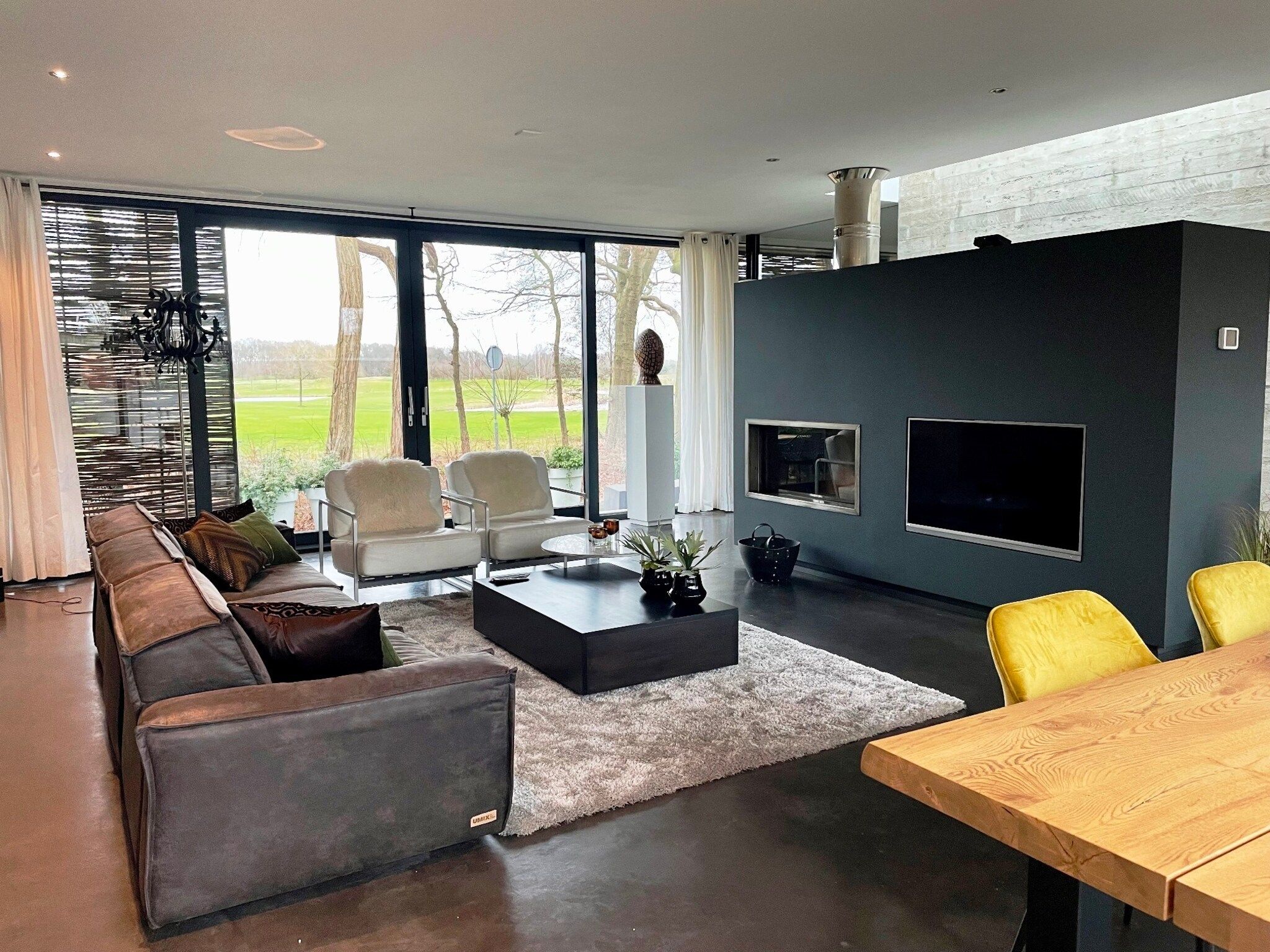 De woonkamer van Betonnen Boshuis in Oosterhout