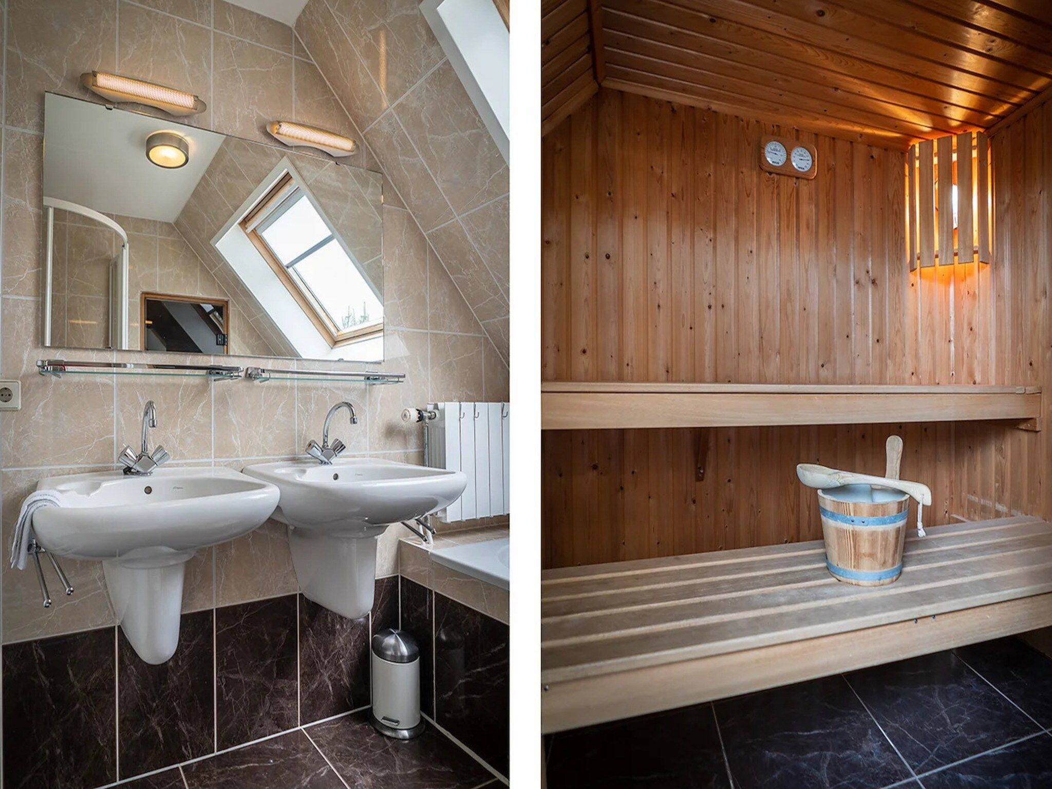 De badkamer van 6-person luxury villa with 2 bathrooms on Texel in De Koog
