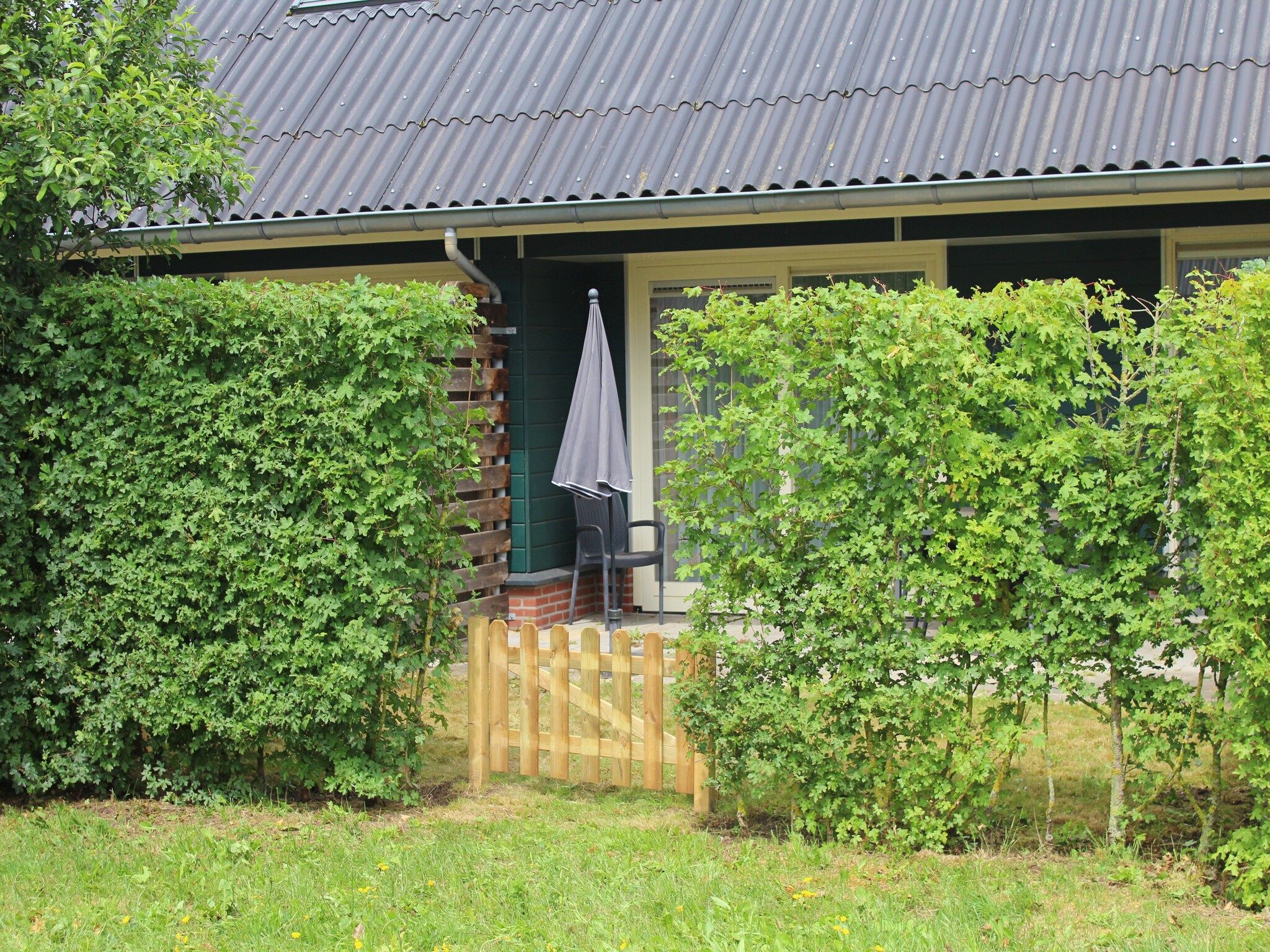 De tuin van Vakantiepark Horsetellerie 7 in Hardenberg (rheezerveen)