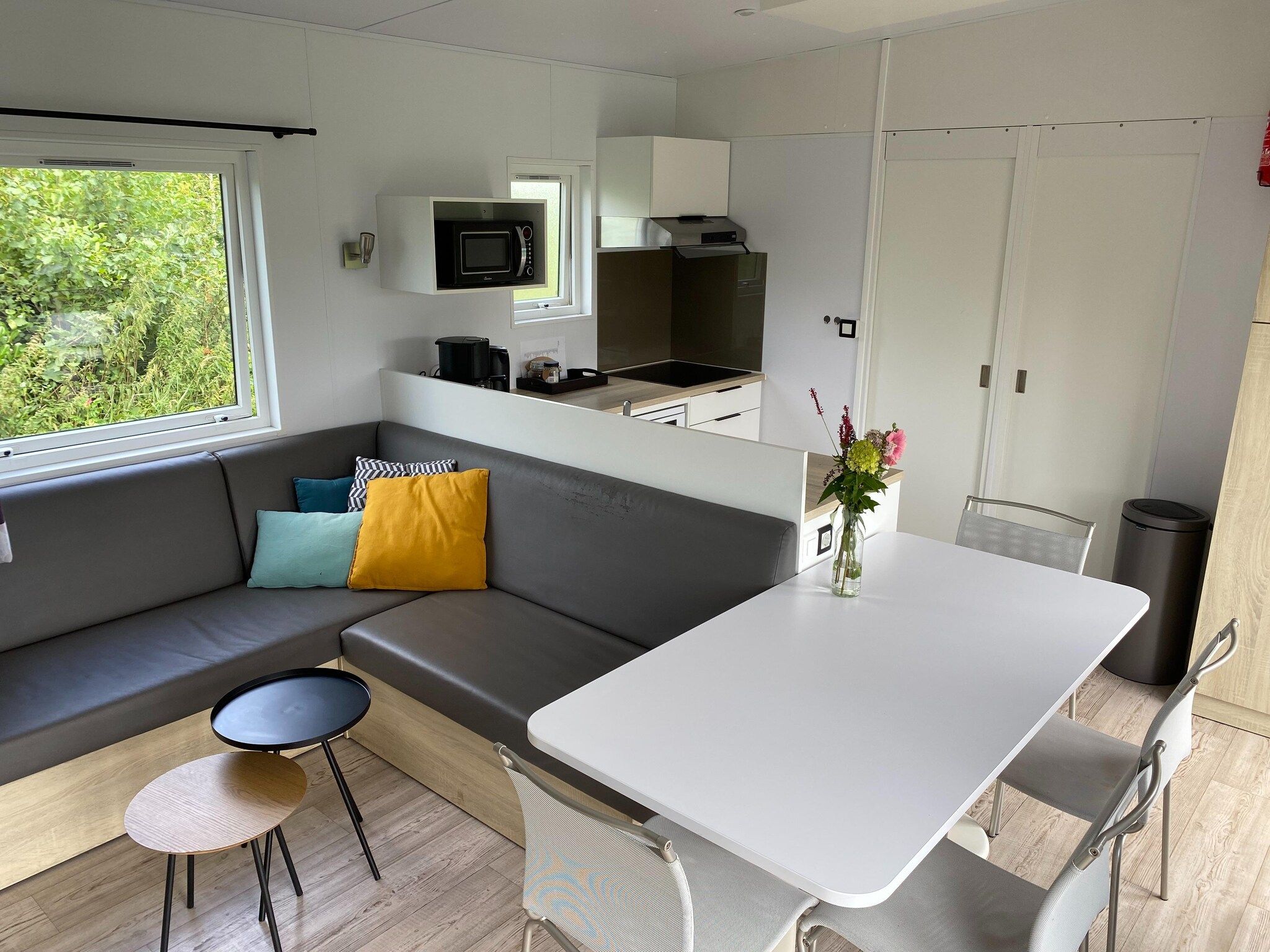 De woonkamer van Chalet Jildau in De Veenhoop