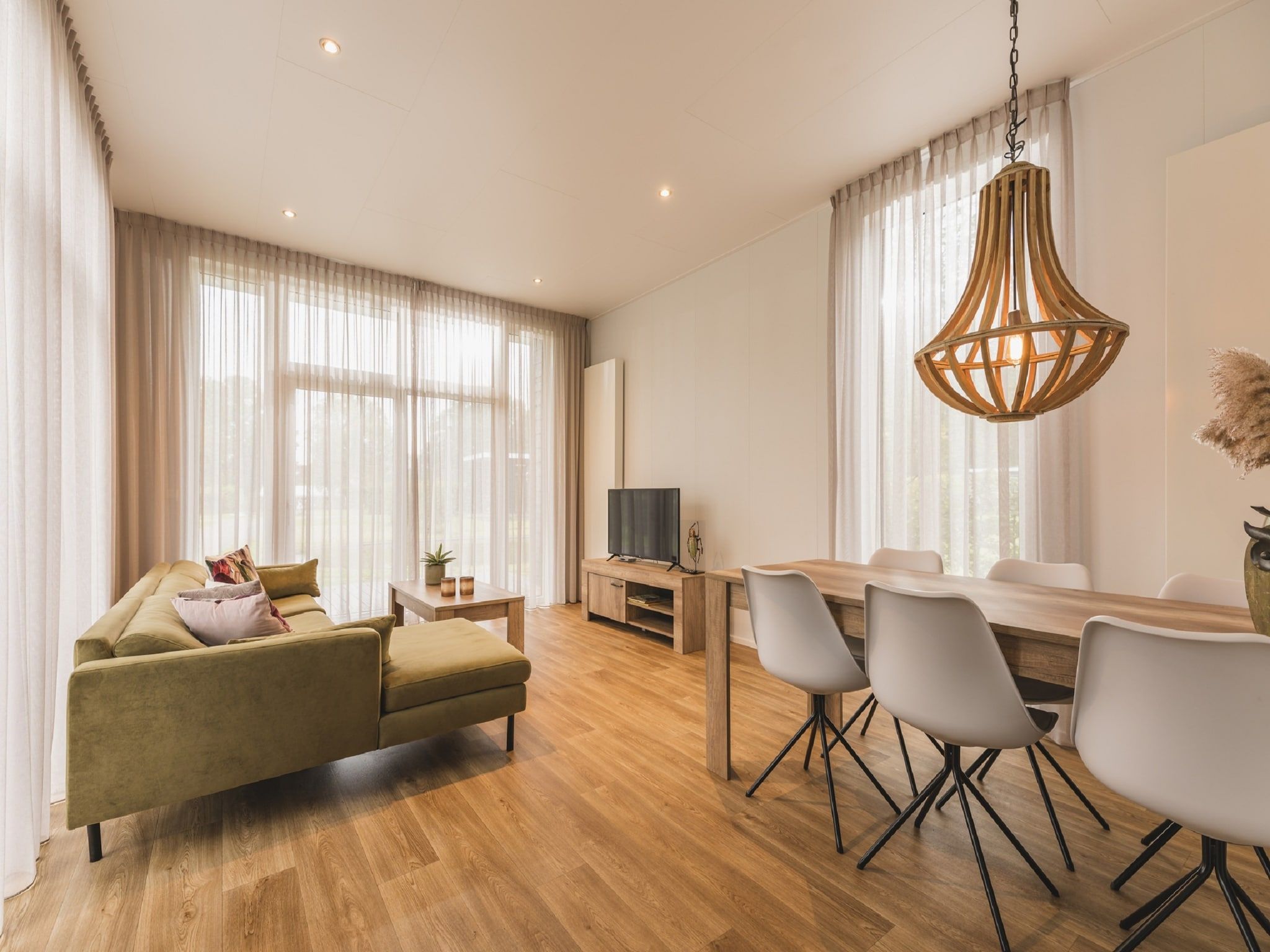 De woonkamer van Vakantiepark Mölke 30 in Zuna