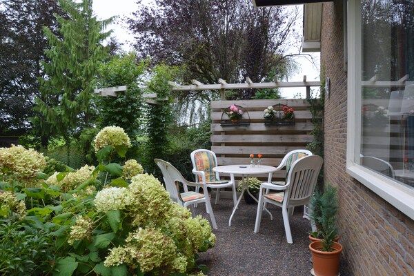 Terras - Vakantiehuis Mantinge bij natuurgebied in Mantinge (5)