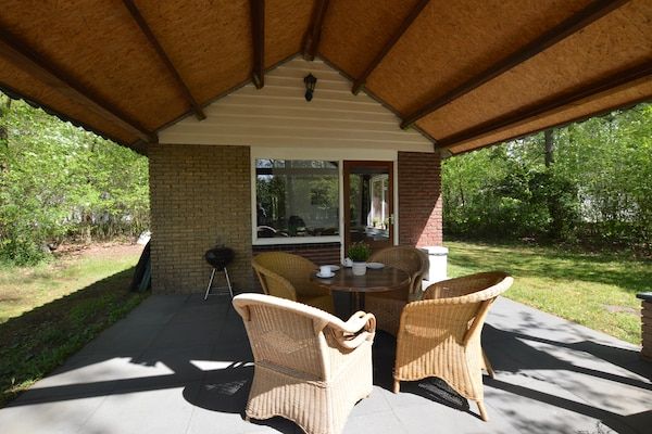 Terras - Romantisch bosverblijf met sauna in Stramproy (5)
