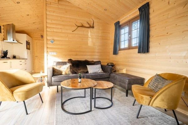 Woonkamer - Houten chalet bij Nationaal Park De Veluwe in Otterlo (2)