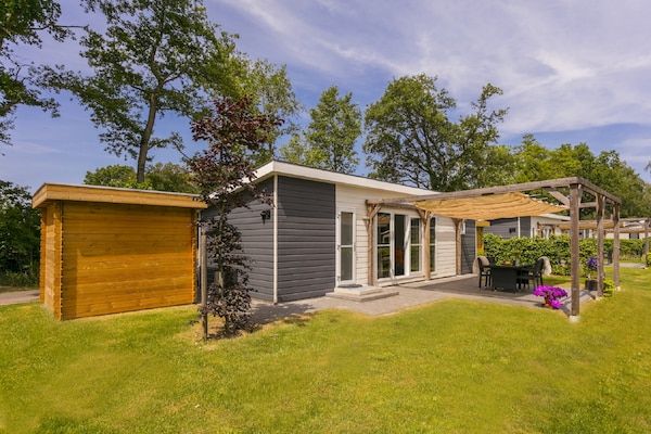 Buitenkant - Zonovergoten chalet bij de vijver in Lochem (1)