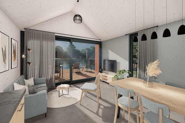 Woonkamer - Lodge aan het Meer in Arcen met Waterterras in Arcen (2)