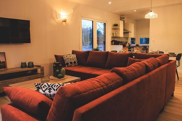 Woonkamer - Modern vakantiehuis met sauna in Slagharen (2)
