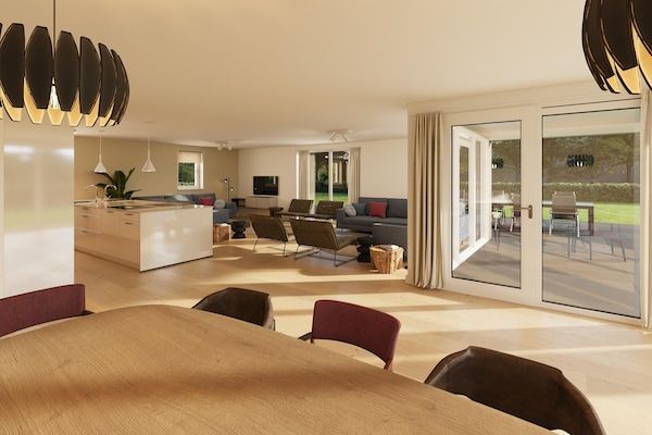 Woonkamer - Ruim vakantiehuis met uitzicht op de kreek in TA Gasselte (2)