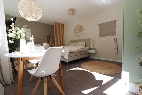 Woonkamer - Modern gestyled studio appartement in Betgummole (2)
