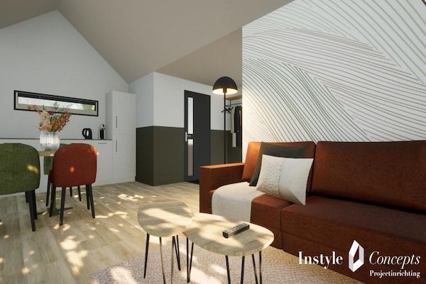 Woonkamer - 6-persoons lodge aan de visvijver in Balkbrug (4)