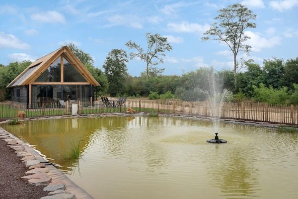 Buitenkant - Verblijf in een lodge met uitzicht op de vijver in Baarle-nassau (1)